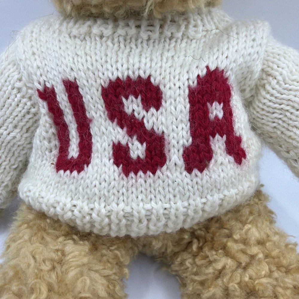 1992 Ty Beanie Baby Tan Bear w/ USA‎ Sweater Red White Patriotic 8